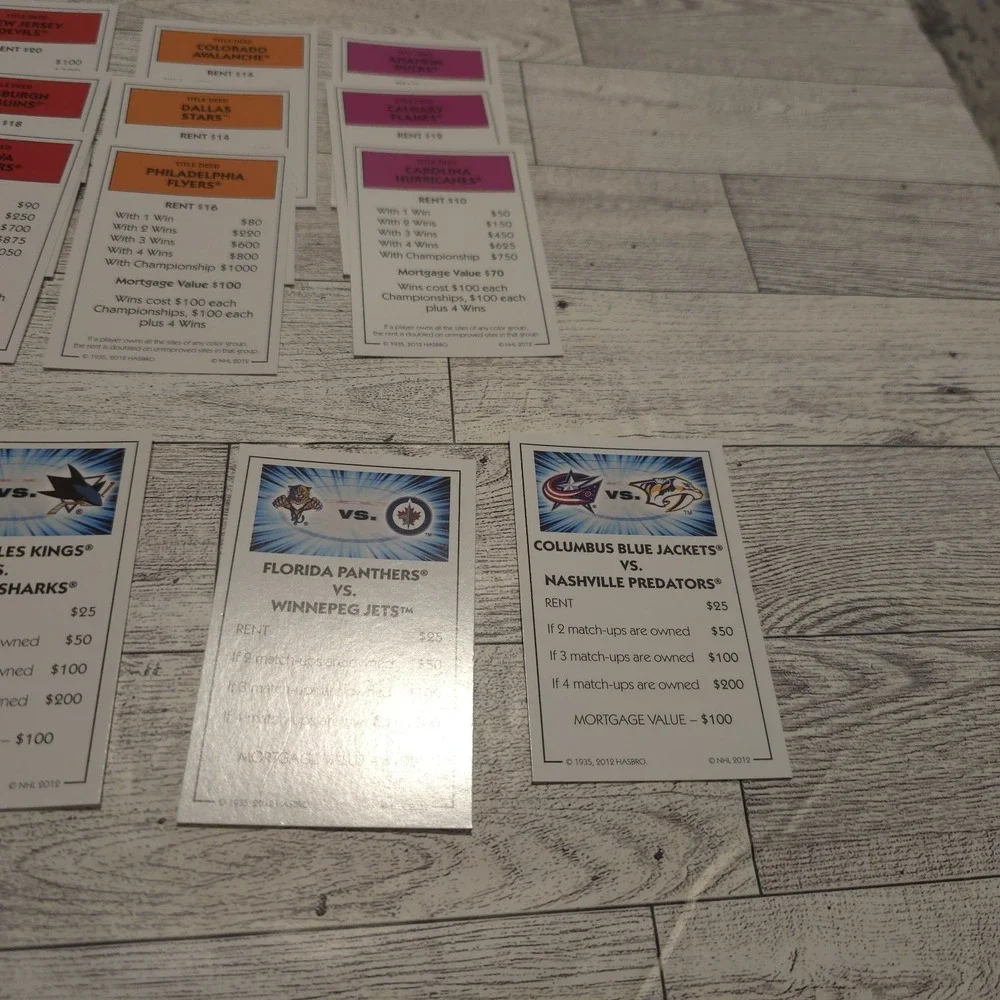 Monopoly NHL Replacement‎ Pieces Money Title Deeds Houses Hotels *NO TOKENS*